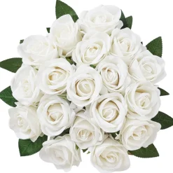 VEVOR Artificial Flowers, 120 pcs Real Looking White Foam Fake Roses Bulk, White Faux Bridal Shower with Stems for DIY Wedding Bouquets, Home Centerpieces Arrangements, Party Tables Decorations
