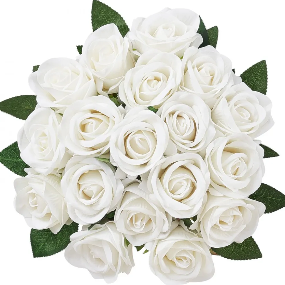 VEVOR Artificial Flowers, 60 pcs Real Looking White Foam Fake Roses Bulk, White Faux Bridal Shower with Stems for DIY Wedding Bouquets, Home Centerpieces Arrangements, Party Tables Decorations