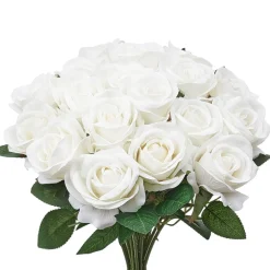 VEVOR Artificial Flowers, 60 pcs Real Looking White Foam Fake Roses Bulk, White Faux Bridal Shower with Stems for DIY Wedding Bouquets, Home Centerpieces Arrangements, Party Tables Decorations