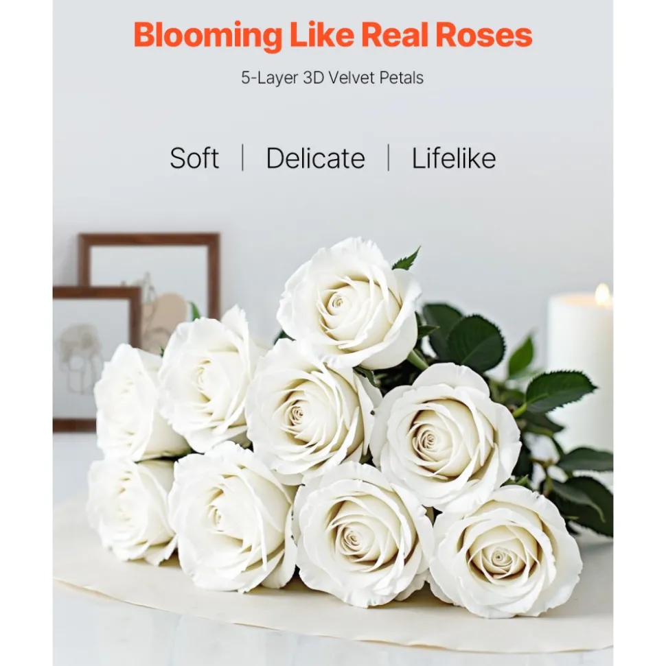VEVOR Artificial Flowers, 60 pcs Real Looking White Foam Fake Roses Bulk, White Faux Bridal Shower with Stems for DIY Wedding Bouquets, Home Centerpieces Arrangements, Party Tables Decorations