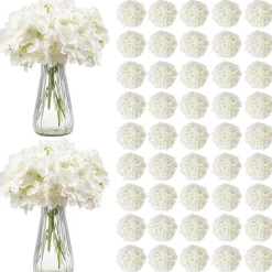 VEVOR Artificial Flowers, 105 pcs Real Looking White Silk Fake Hydrangea Bulk, White Faux Bridal Shower with Stems for DIY Wedding Bouquets, Home Centerpieces Arrangements, Party Tables Decorations