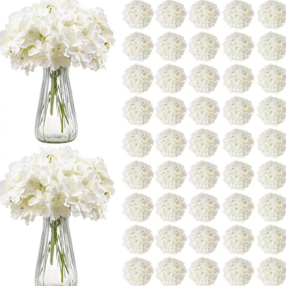 VEVOR Artificial Flowers, 105 pcs Real Looking White Silk Fake Hydrangea Bulk, White Faux Bridal Shower with Stems for DIY Wedding Bouquets, Home Centerpieces Arrangements, Party Tables Decorations