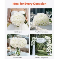 VEVOR Artificial Flowers, 105 pcs Real Looking White Silk Fake Hydrangea Bulk, White Faux Bridal Shower with Stems for DIY Wedding Bouquets, Home Centerpieces Arrangements, Party Tables Decorations