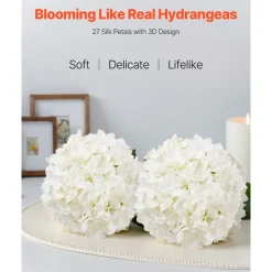 VEVOR Artificial Flowers, 105 pcs Real Looking White Silk Fake Hydrangea Bulk, White Faux Bridal Shower with Stems for DIY Wedding Bouquets, Home Centerpieces Arrangements, Party Tables Decorations