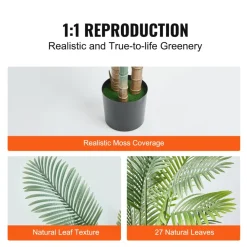 VEVOR Artificial Gold Cane Palm Tree, 6.5 FT Tall Faux Plant, PE Material & Anti-Tip Tilt Protection Low-Maintenance Plant, Lifelike Green Fake Tree for Home Office Warehouse Decor Indoor Outdoor