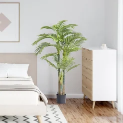 VEVOR Artificial Gold Cane Palm Tree, 6.5 FT Tall Faux Plant, PE Material & Anti-Tip Tilt Protection Low-Maintenance Plant, Lifelike Green Fake Tree for Home Office Warehouse Decor Indoor Outdoor