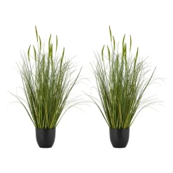 VEVOR Artificial Grass Plant, 2 Pack 35 inch Cattail Grass in Pot, Premium PVC Faux Fake Greenery Shrubs Plant for Indoor Outdoor House Home Garden Office Room Décor, Housewarming, Green
