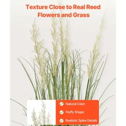 VEVOR Artificial Grass Plant, 2 Pack 47 inch Reed Flower Grass in Pot, Premium PVC Faux Fake Greenery Shrubs Plant for Indoor Outdoor House Home Garden Office Room Décor, Housewarming, Green