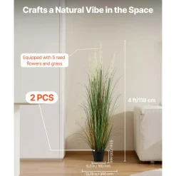 VEVOR Artificial Grass Plant, 2 Pack 47 inch Reed Flower Grass in Pot, Premium PVC Faux Fake Greenery Shrubs Plant for Indoor Outdoor House Home Garden Office Room Décor, Housewarming, Green