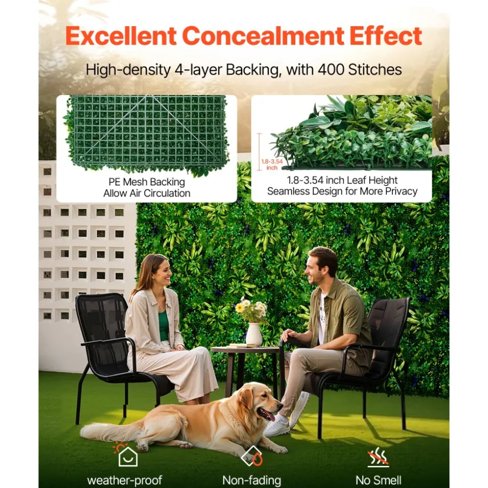 VEVOR Artificial Grass Wall Panels, 8 PCS 20 x 20 inch, 3D Combination Greenery Boxwood Panel for Indoor Outdoor Green Decor & Ivy Fence Covering, Privacy Backdrop Wall Hedge Screen for Garden