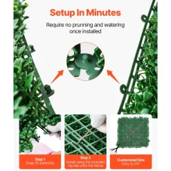 VEVOR Artificial Grass Wall Panels, 8 PCS 20 x 20 inch, 3D Combination Greenery Boxwood Panel for Indoor Outdoor Green Decor & Ivy Fence Covering, Privacy Backdrop Wall Hedge Screen for Garden