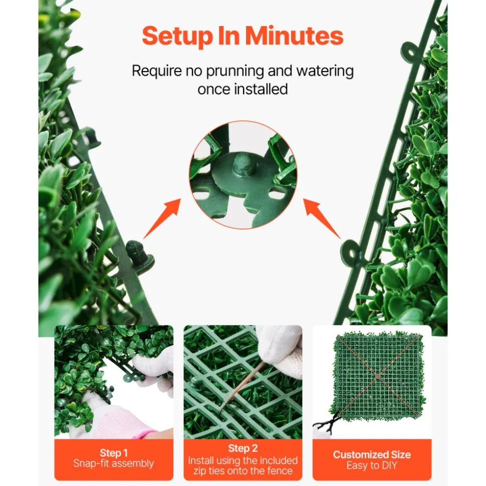 VEVOR Artificial Grass Wall Panels, 8 PCS 20 x 20 inch, 3D Combination Greenery Boxwood Panel for Indoor Outdoor Green Decor & Ivy Fence Covering, Privacy Backdrop Wall Hedge Screen for Garden