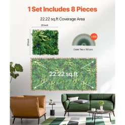 VEVOR Artificial Grass Wall Panels, 8 PCS 20 x 20 inch, 3D Combination Greenery Boxwood Panel for Indoor Outdoor Green Decor & Ivy Fence Covering, Privacy Backdrop Wall Hedge Screen for Garden