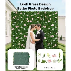 VEVOR Artificial Luxury Flower Wall Backdrop, 2 PCS, Each Panel 2 x 8 ft, Gorgeous 3D Silk Floral Backdrop Pet Friendly, Easy Installation Flower Wall Panel for Wedding, Event, Party and Home Decor