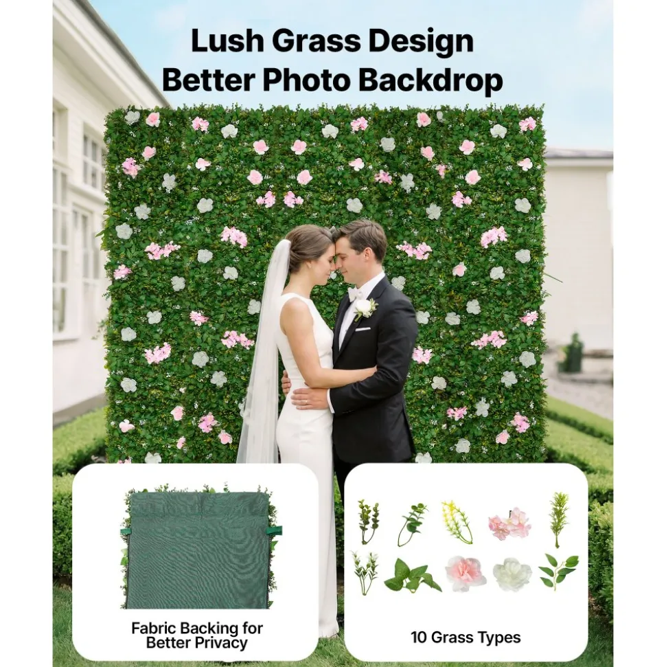 VEVOR Artificial Luxury Flower Wall Backdrop, 2 PCS, Each Panel 2 x 8 ft, Gorgeous 3D Silk Floral Backdrop Pet Friendly, Easy Installation Flower Wall Panel for Wedding, Event, Party and Home Decor