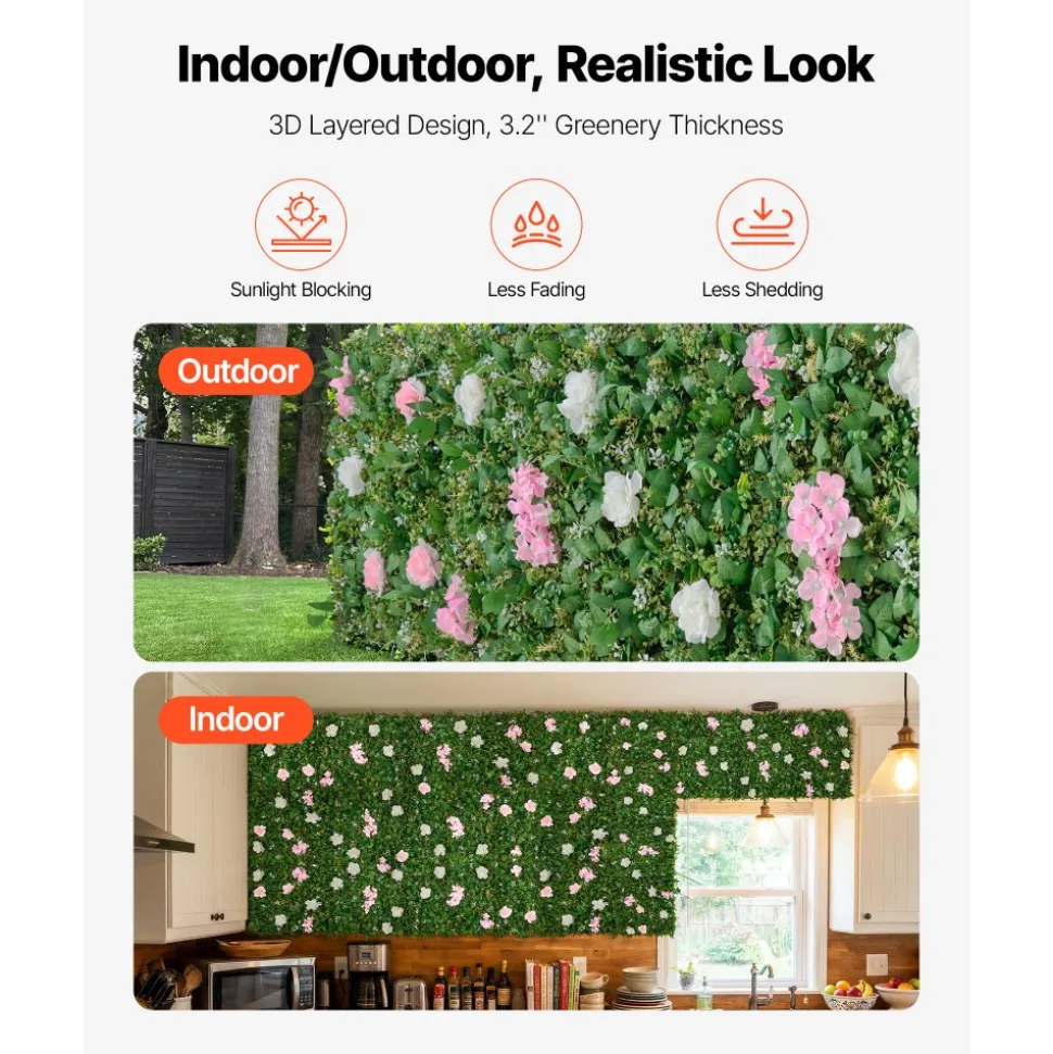 VEVOR Artificial Luxury Flower Wall Backdrop, 2 PCS, Each Panel 2 x 8 ft, Gorgeous 3D Silk Floral Backdrop Pet Friendly, Easy Installation Flower Wall Panel for Wedding, Event, Party and Home Decor