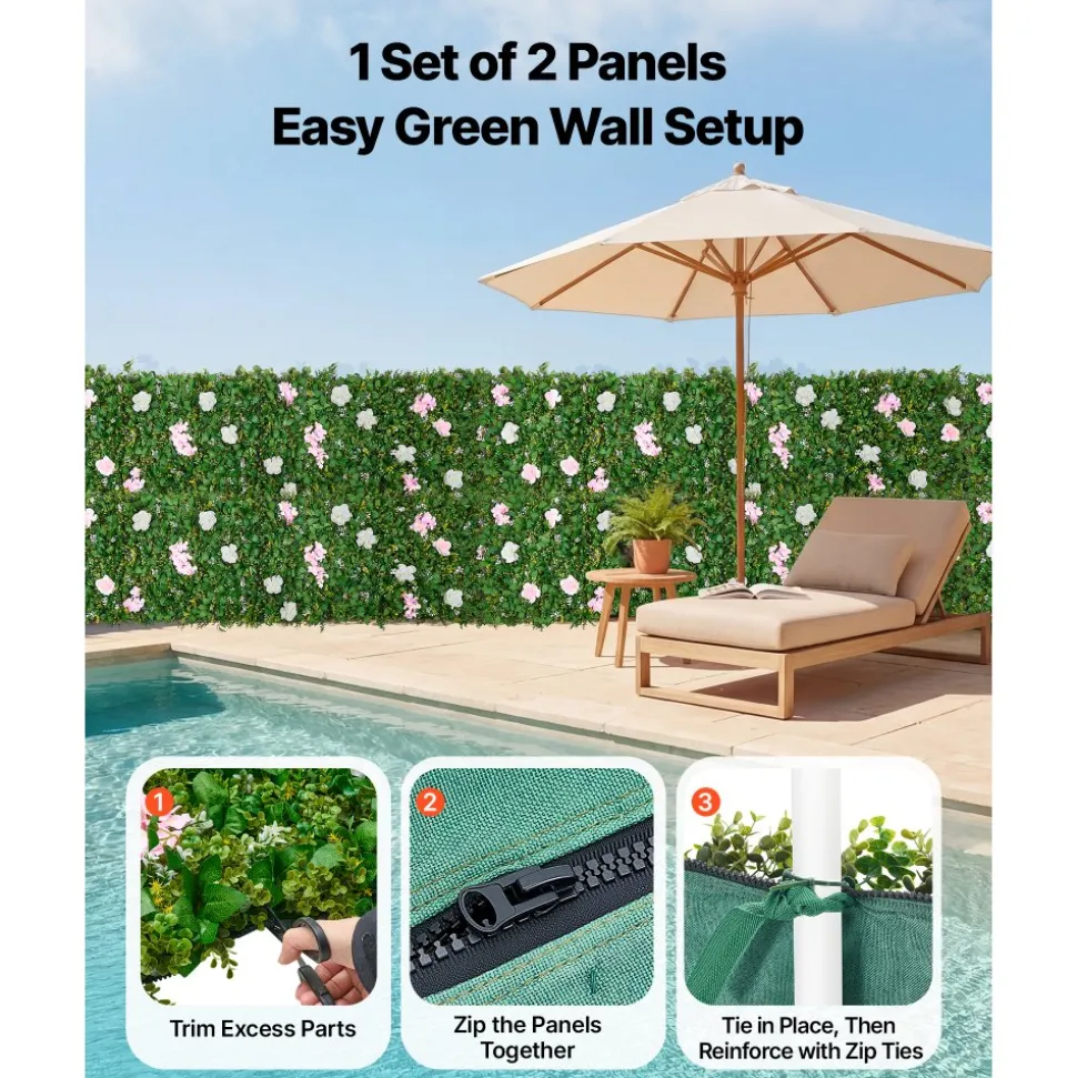 VEVOR Artificial Luxury Flower Wall Backdrop, 2 PCS, Each Panel 2 x 8 ft, Gorgeous 3D Silk Floral Backdrop Pet Friendly, Easy Installation Flower Wall Panel for Wedding, Event, Party and Home Decor