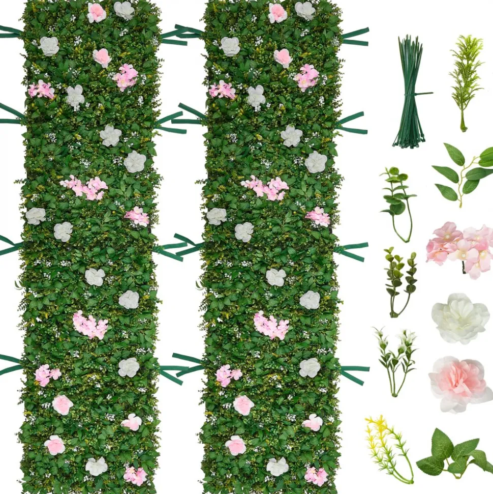 VEVOR Artificial Luxury Flower Wall Backdrop, 2 PCS, Each Panel 2 x 8 ft, Gorgeous 3D Silk Floral Backdrop Pet Friendly, Easy Installation Flower Wall Panel for Wedding, Event, Party and Home Decor