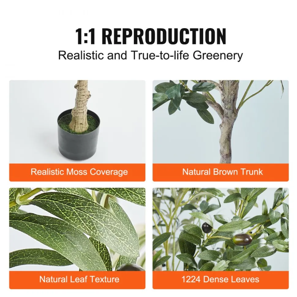 VEVOR Artificial Olive Tree, 6 FT Tall Faux Plant, Secure PE Material & Anti-Tip Tilt Protection Low-Maintenance Plant, Lifelike Green Fake Potted Tree for Home Office Warehouse Decor Indoor Outdoor