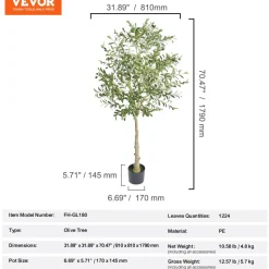 VEVOR Artificial Olive Tree, 6 FT Tall Faux Plant, Secure PE Material & Anti-Tip Tilt Protection Low-Maintenance Plant, Lifelike Green Fake Potted Tree for Home Office Warehouse Decor Indoor Outdoor