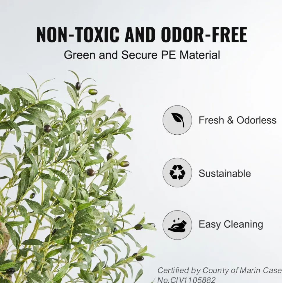 VEVOR Artificial Olive Tree, 6 FT Tall Faux Plant, Secure PE Material & Anti-Tip Tilt Protection Low-Maintenance Plant, Lifelike Green Fake Potted Tree for Home Office Warehouse Decor Indoor Outdoor