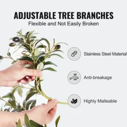 VEVOR Artificial Olive Tree, 5 FT Tall Faux Plant, Secure PE Material & Anti-Tip Tilt Protection Low-Maintenance Plant, Lifelike Green Fake Potted Tree for Home Office Warehouse Decor Indoor Outdoor