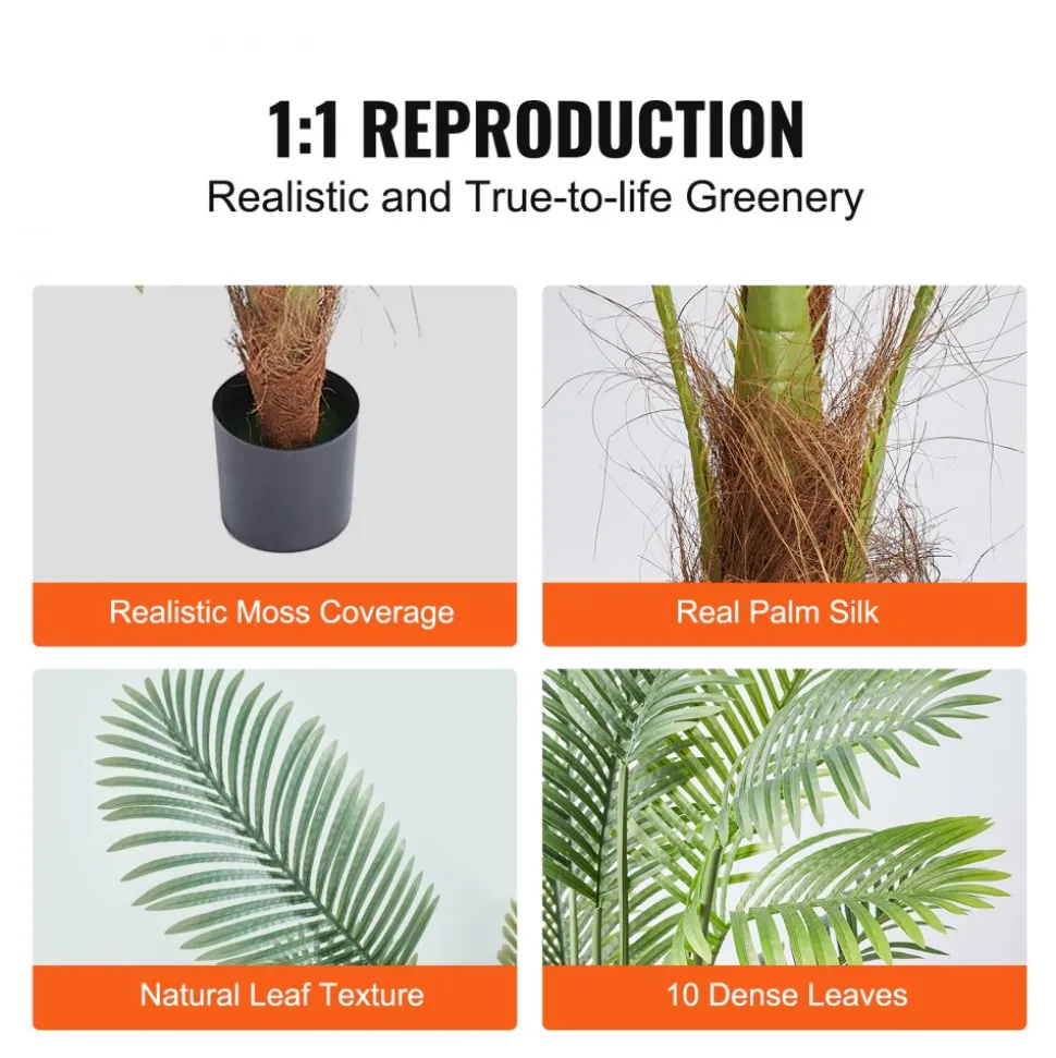 VEVOR Artificial Palm Tree, 4 FT Tall Faux Plant, Secure PE Material & Anti-Tip Tilt Protection Low-Maintenance Plant, Lifelike Green Fake Tree for Home Office Warehouse Decor Indoor Outdoor