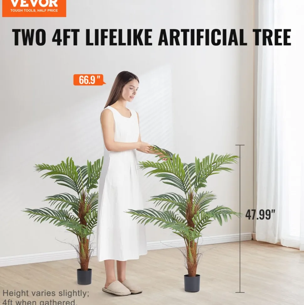 VEVOR Artificial Palm Tree, 4 FT Tall Faux Plant, Secure PE Material & Anti-Tip Tilt Protection Low-Maintenance Plant, Lifelike Green Fake Tree for Home Office Warehouse Decor Indoor Outdoor
