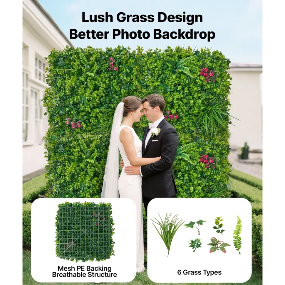 VEVOR Artificial Plant Wall, 16PCS 20 x 20 in Artificial Boxwood Panels, Greenery Backdrop Privacy Hedge Fence with Sun Protection, Fake Grass Wall Screen for Wedding, Indoor, Outdoor Garden, Backyard