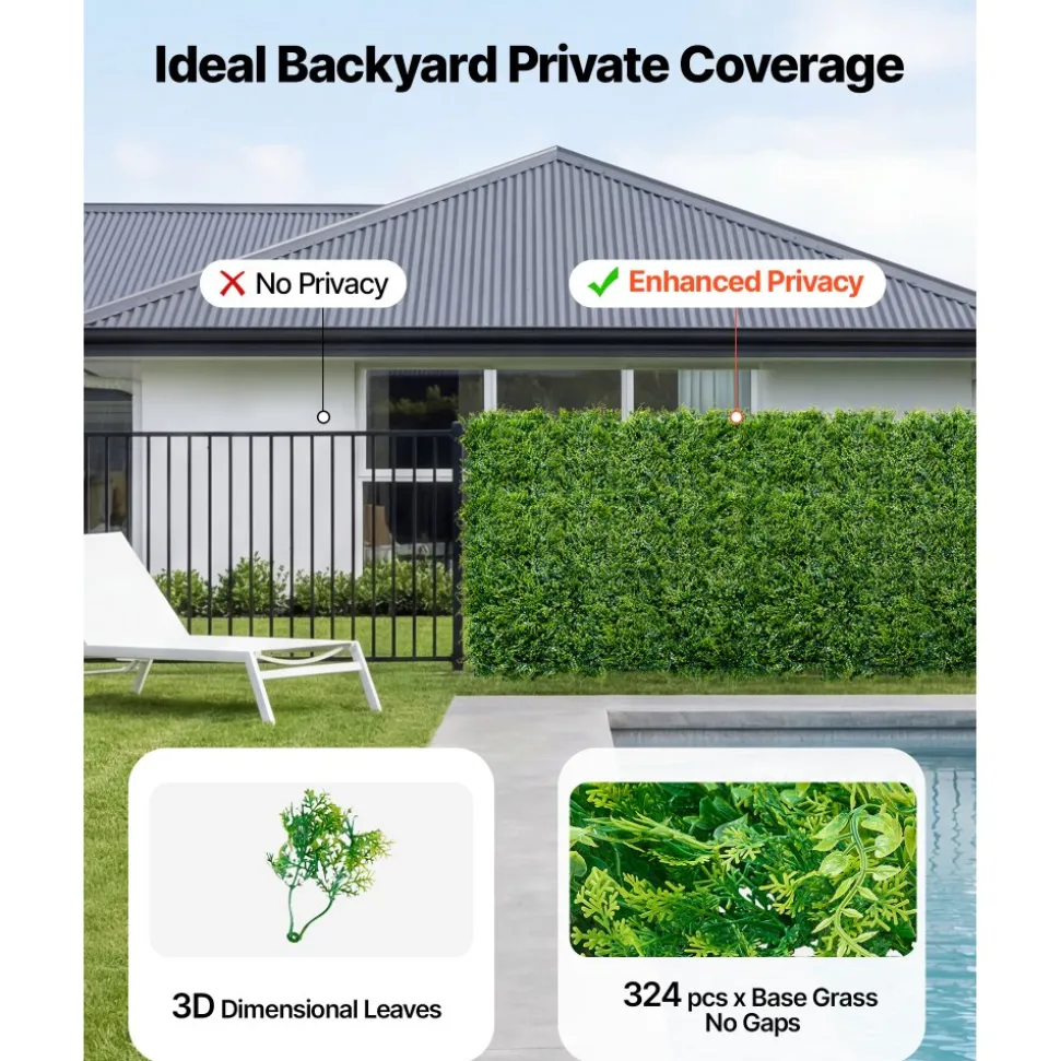 VEVOR Artificial Plant Wall, 12PCS 20 x 20 in Artificial Boxwood Panels, Sun Protection Greenery Backdrop Privacy Hedge Fence, Fake Grass Screen for Wedding, Indoor, Outdoor Garden, Backyard