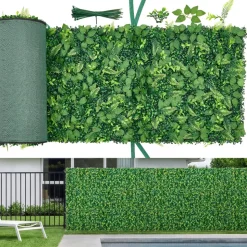 VEVOR Artificial Plant Wall, 4 PCS, Each Panel 2 x 8 ft Artificial Boxwood Panels, Sun Protection Greenery Backdrop Privacy Hedge Fence, Fake Grass Screen for Wedding, Indoor, Outdoor Garden, Backyard