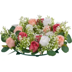VEVOR Artificial Rose Wreath, 14-Inch Diameter Faux Flower Wreath with Pink and White Roses, Flower Arrangement Centerpiece for Valentine's, Mother's Day, Party, Wedding and Home Table Décor, 10 PCS