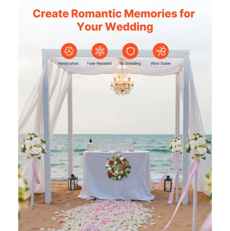 VEVOR Artificial Rose Wreath, 14-Inch Diameter Faux Flower Wreath with Pink and White Roses, Flower Arrangement Centerpiece for Valentine's, Mother's Day, Party, Wedding and Home Table Décor, 10 PCS