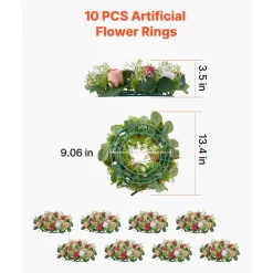 VEVOR Artificial Rose Wreath, 14-Inch Diameter Faux Flower Wreath with Pink and White Roses, Flower Arrangement Centerpiece for Valentine's, Mother's Day, Party, Wedding and Home Table Décor, 10 PCS