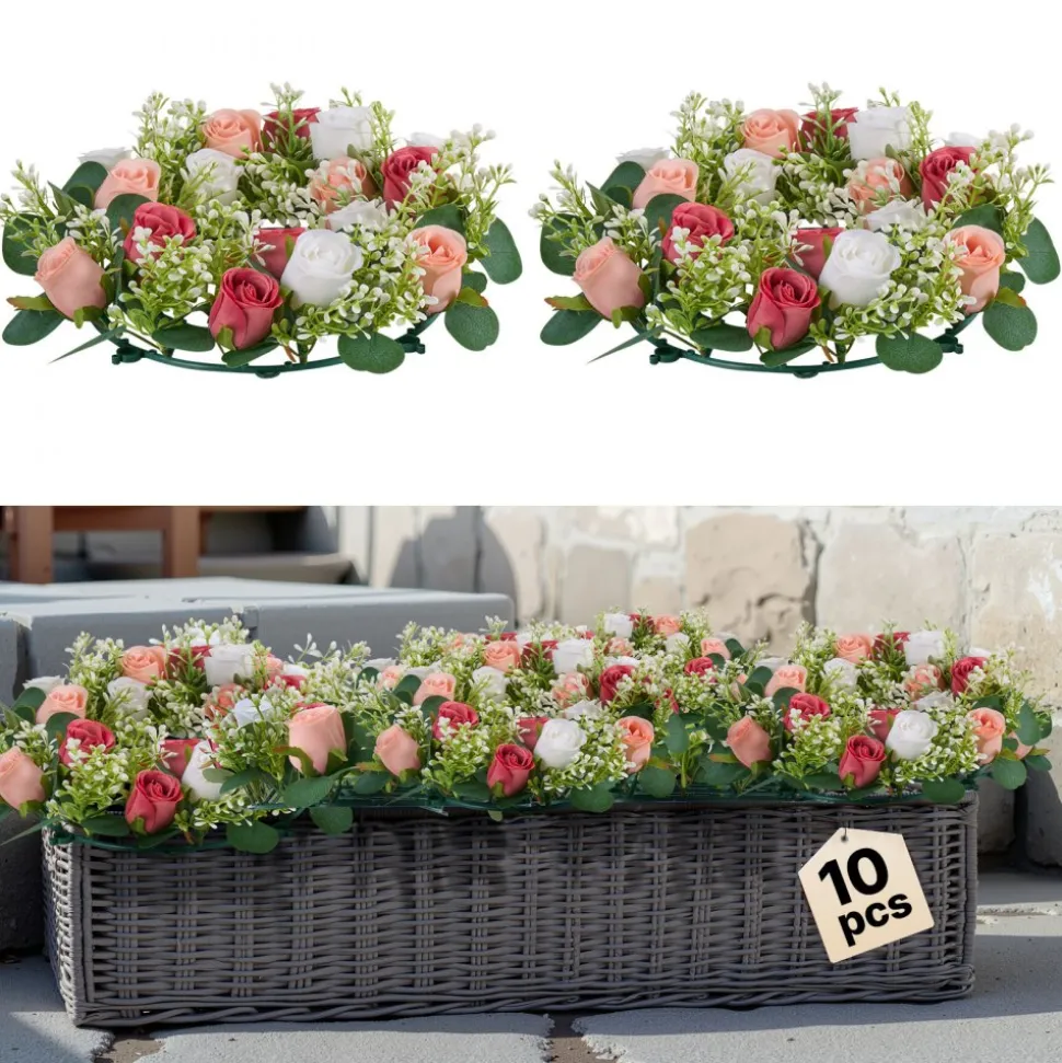 VEVOR Artificial Rose Wreath, 14-Inch Diameter Faux Flower Wreath with Pink and White Roses, Flower Arrangement Centerpiece for Valentine's, Mother's Day, Party, Wedding and Home Table Décor, 10 PCS