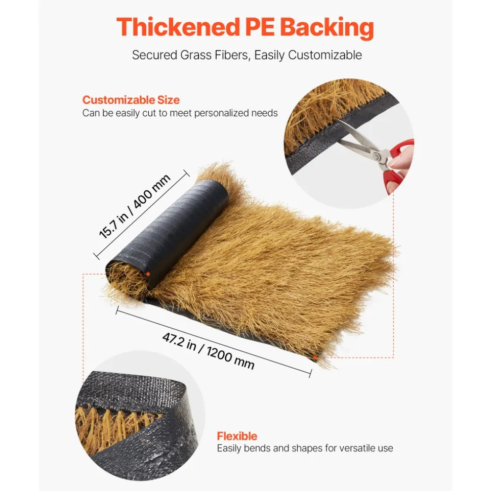 VEVOR Artificial Thatch Grass Roof, 1.3 x 3.9 ft Tiki Bar Hut Thatch Roofing Roll, Waterproof & Fire-Resistant, Palapa Tiki Roof Mat for Patio Pool Beach Tropical Hawaiian Party Décor