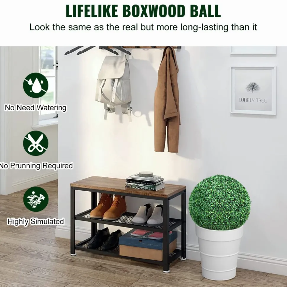 VEVOR Artificial Topiaries Boxwood Trees, 20” Tall (2 Pieces), Ball-Shape Faux Topiaries Plant, All-year Green Feaux Plant Decorative Balls for Backyard, Balcony,Garden, Wedding and Home Décor