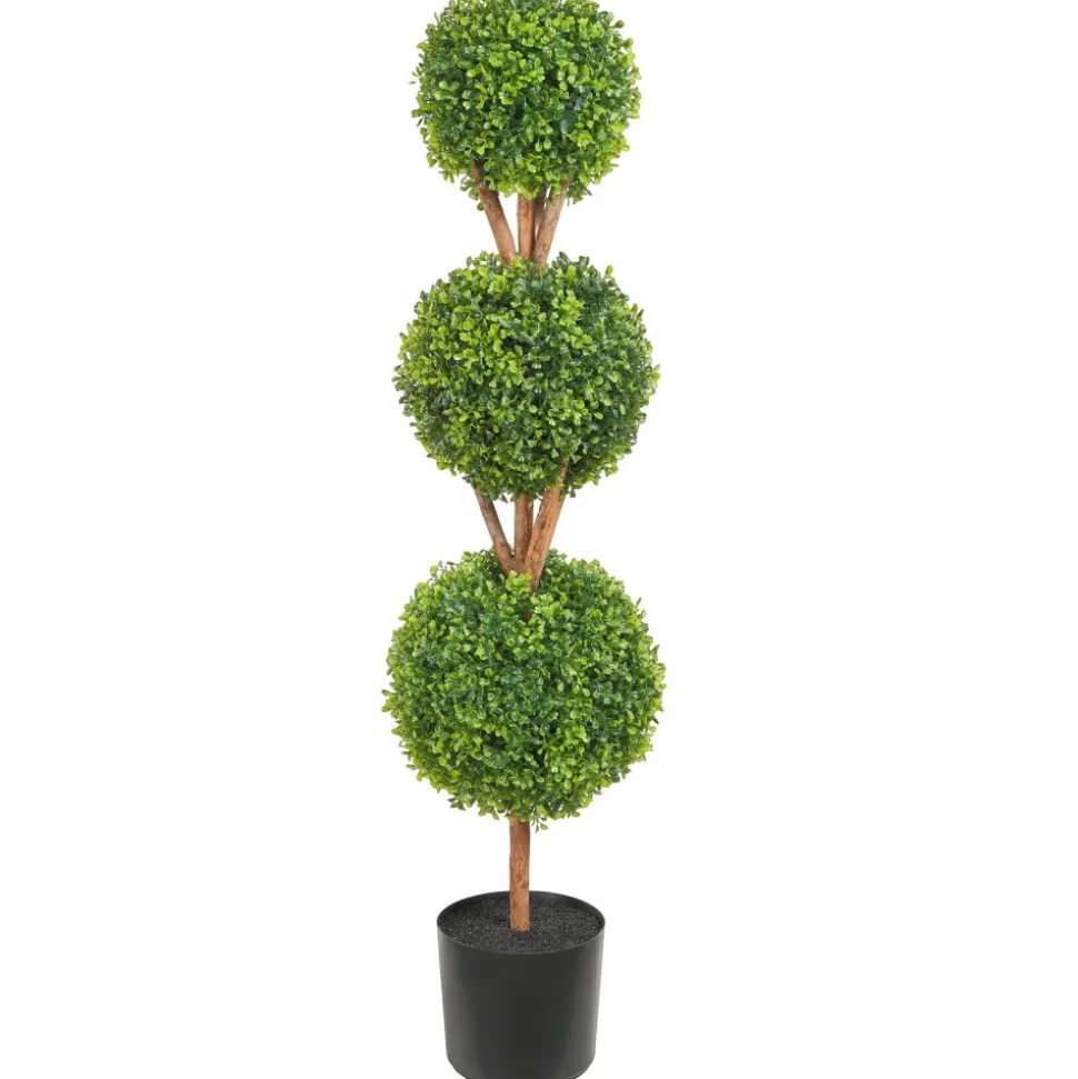 VEVOR Artificial Topiaries Boxwood Trees, 48 inch Tall (2 Pieces), 3 Ball-Shape Faux Topiaries Plant with Planters, Green Feaux Plant w/ Replaceable Leaves & Port for Decorative Indoor/Outdoor/Garden