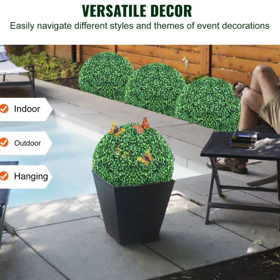 VEVOR Artificial Topiaries Boxwood Trees, 16” Tall (2 Pieces), Ball-Shape Faux Topiaries Plant, All-year Green Feaux Plant Decorative Balls for Backyard, Balcony,Garden, Wedding and Home Décor