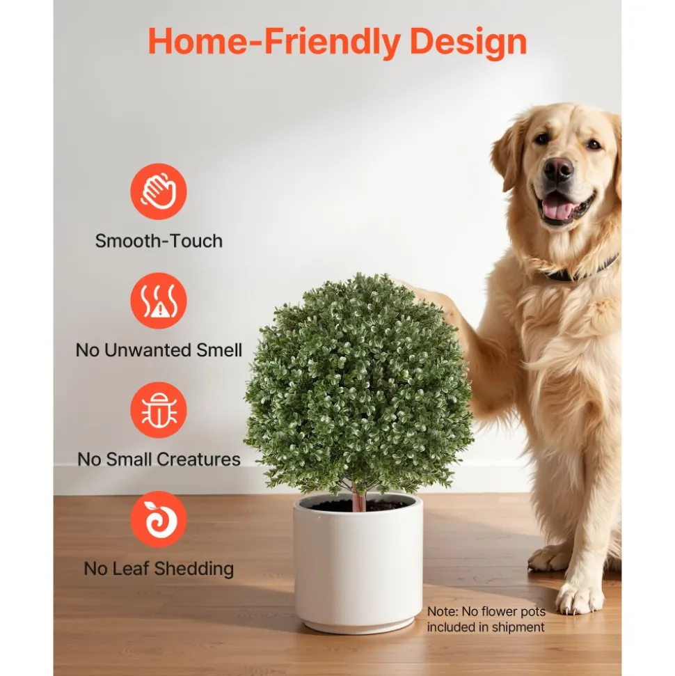 VEVOR Artificial Topiary Ball Boxwood Bush 20 in Set of 2 Green Fake Shrubs, PE Faux Trees with Metal Ground Spikes, Indoor & Outdoor Plant for Front Door, Entryway, Porch, Balcony, Patio, Garden
