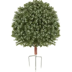 VEVOR Artificial Topiary Ball Boxwood Bush 20 in Set of 2 Green Fake Shrubs, PE Faux Trees with Metal Ground Spikes, Indoor & Outdoor Plant for Front Door, Entryway, Porch, Balcony, Patio, Garden