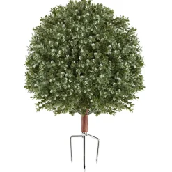 VEVOR Artificial Topiary Ball Boxwood Bush 20 in Set of 2 Green Fake Shrubs, PE Faux Trees with Metal Ground Spikes, Indoor & Outdoor Plant for Front Door, Entryway, Porch, Balcony, Patio, Garden