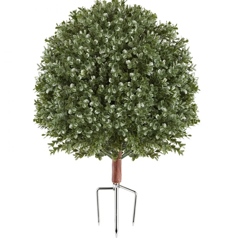 VEVOR Artificial Topiary Ball Boxwood Bush 20 in Set of 2 Green Fake Shrubs, PE Faux Trees with Metal Ground Spikes, Indoor & Outdoor Plant for Front Door, Entryway, Porch, Balcony, Patio, Garden