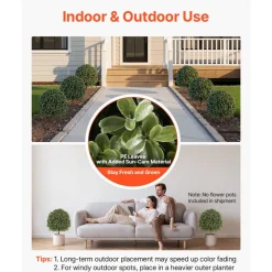 VEVOR Artificial Topiary Ball Boxwood Bush 20 in Set of 2 Green Fake Shrubs, PE Faux Trees with Metal Ground Spikes, Indoor & Outdoor Plant for Front Door, Entryway, Porch, Balcony, Patio, Garden
