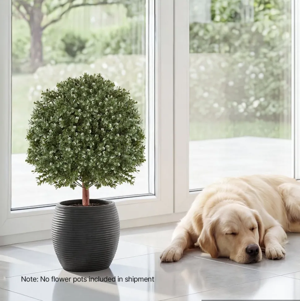 VEVOR Artificial Topiary Ball Boxwood Bush 20 in Set of 2 Green Fake Shrubs, PE Faux Trees with Metal Ground Spikes, Indoor & Outdoor Plant for Front Door, Entryway, Porch, Balcony, Patio, Garden
