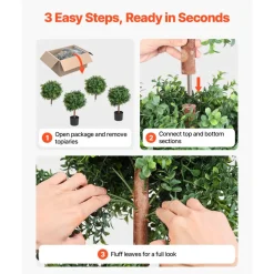 VEVOR Artificial Topiary Boxwood Double Ball, 2 Set 36 inch Faux Boxwood Plant Balls, Fake Silk Tree Look Real, Easy Assembly for Decor Front Porch Outdoor Patio Garden Balcony Backyard Indoor