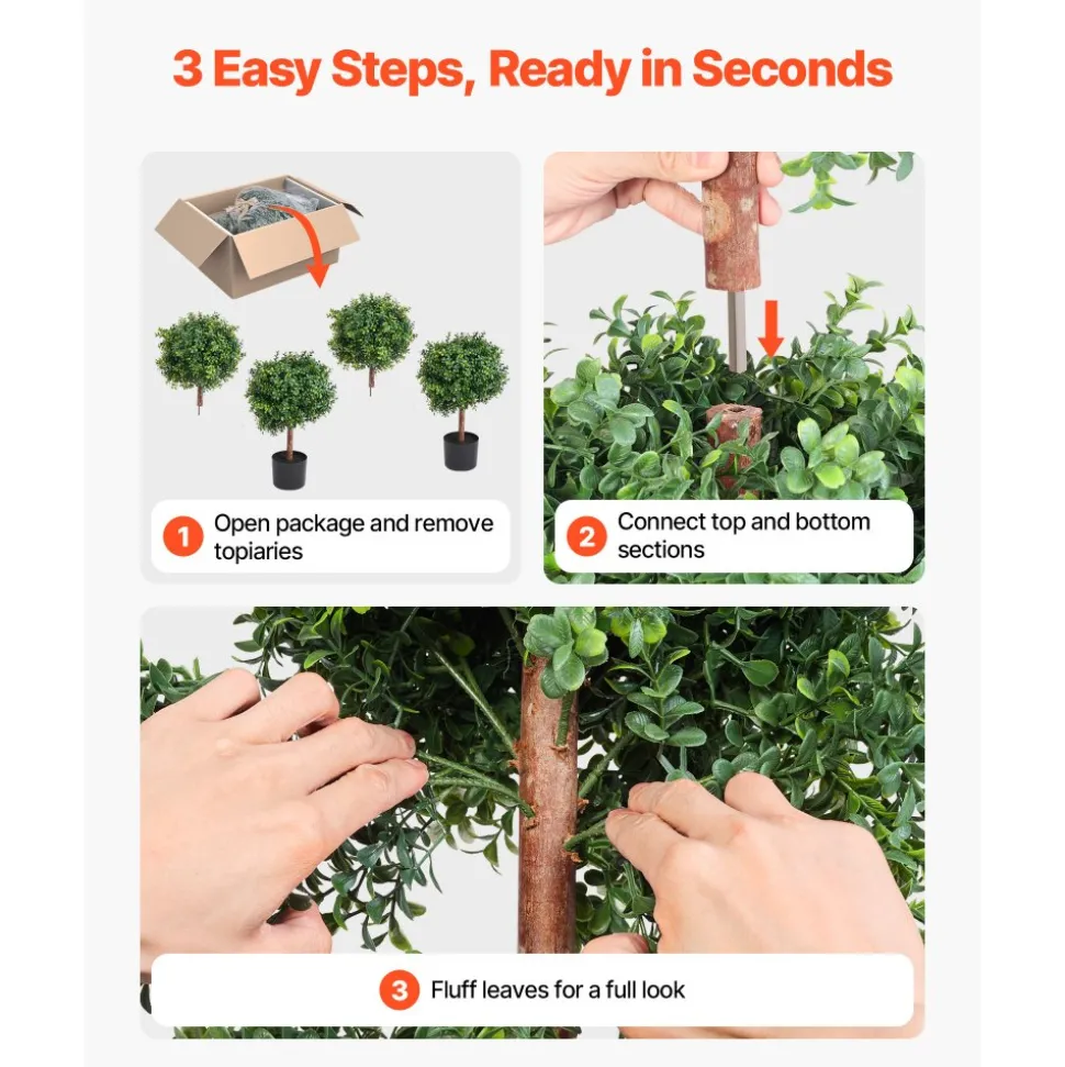 VEVOR Artificial Topiary Boxwood Double Ball, 2 Set 36 inch Faux Boxwood Plant Balls, Fake Silk Tree Look Real, Easy Assembly for Decor Front Porch Outdoor Patio Garden Balcony Backyard Indoor