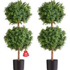 VEVOR Artificial Topiary Boxwood Double Ball, 2 Set 36 inch Faux Boxwood Plant Balls, Fake Silk Tree Look Real, Easy Assembly for Decor Front Porch Outdoor Patio Garden Balcony Backyard Indoor