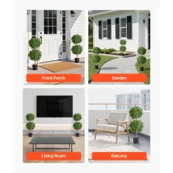 VEVOR Artificial Topiary Boxwood Double Ball, 2 Set 36 inch Faux Boxwood Plant Balls, Fake Silk Tree Look Real, Easy Assembly for Decor Front Porch Outdoor Patio Garden Balcony Backyard Indoor