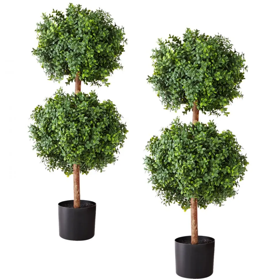VEVOR Artificial Topiary Boxwood Double Ball, 2 Set 36 inch Faux Boxwood Plant Balls, Fake Silk Tree Look Real, Easy Assembly for Decor Front Porch Outdoor Patio Garden Balcony Backyard Indoor